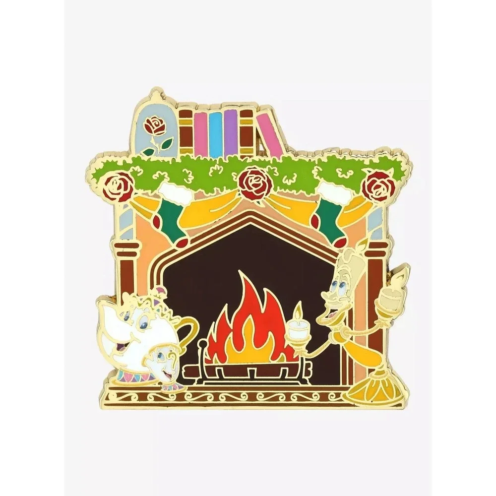 Disney Pin - Christmas Holiday Fireplace Mantle Beauty and the Beast